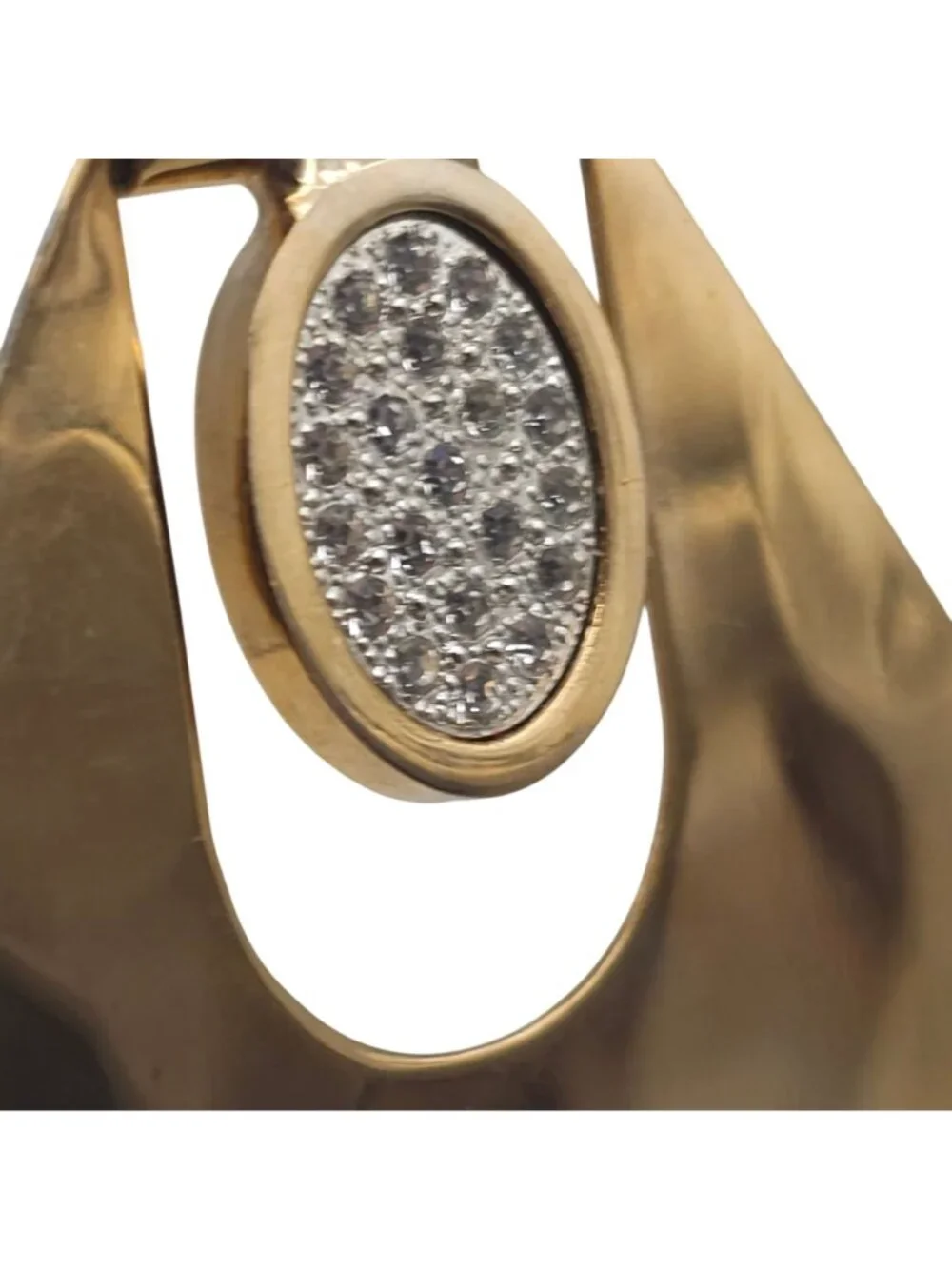 Vintage Hammered Gold Tone Geometric Diamond Dangle Drop Earrings Pave Rhineston